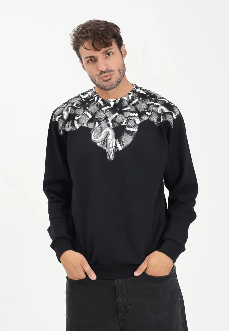 Felpa girocollo nera da uomo con stampa serpente miniatura 2