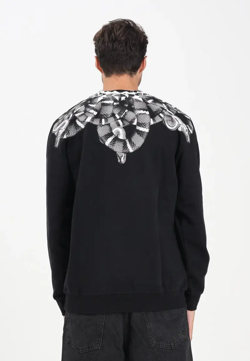 Felpa girocollo nera da uomo con stampa serpente miniatura 3