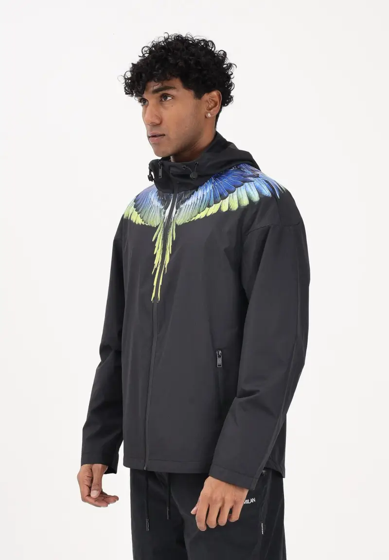 Giacca a vento nera da uomo con stampa