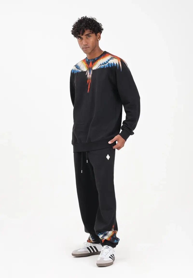 Pantalone sportivo nero da uomo con stampa ali miniatura 2