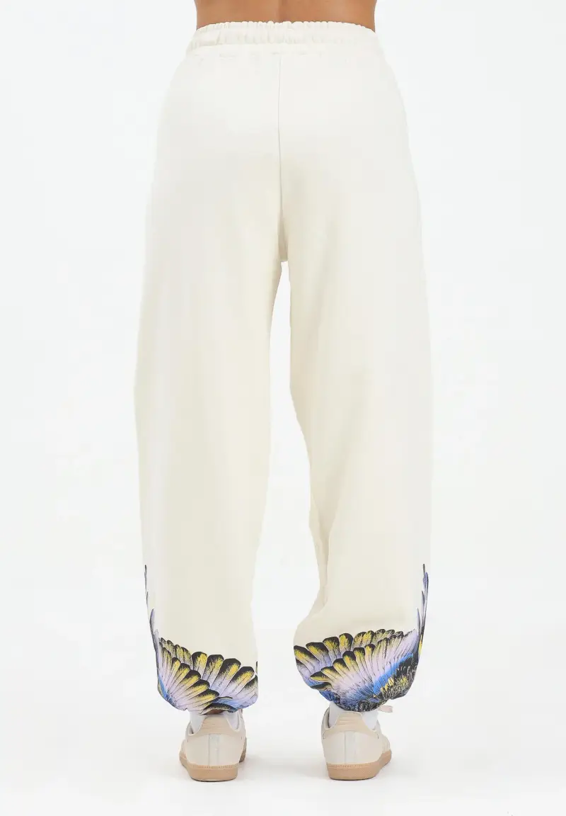 Pantalone sportivo panna da donna con stampa ali sul fondo miniatura 3