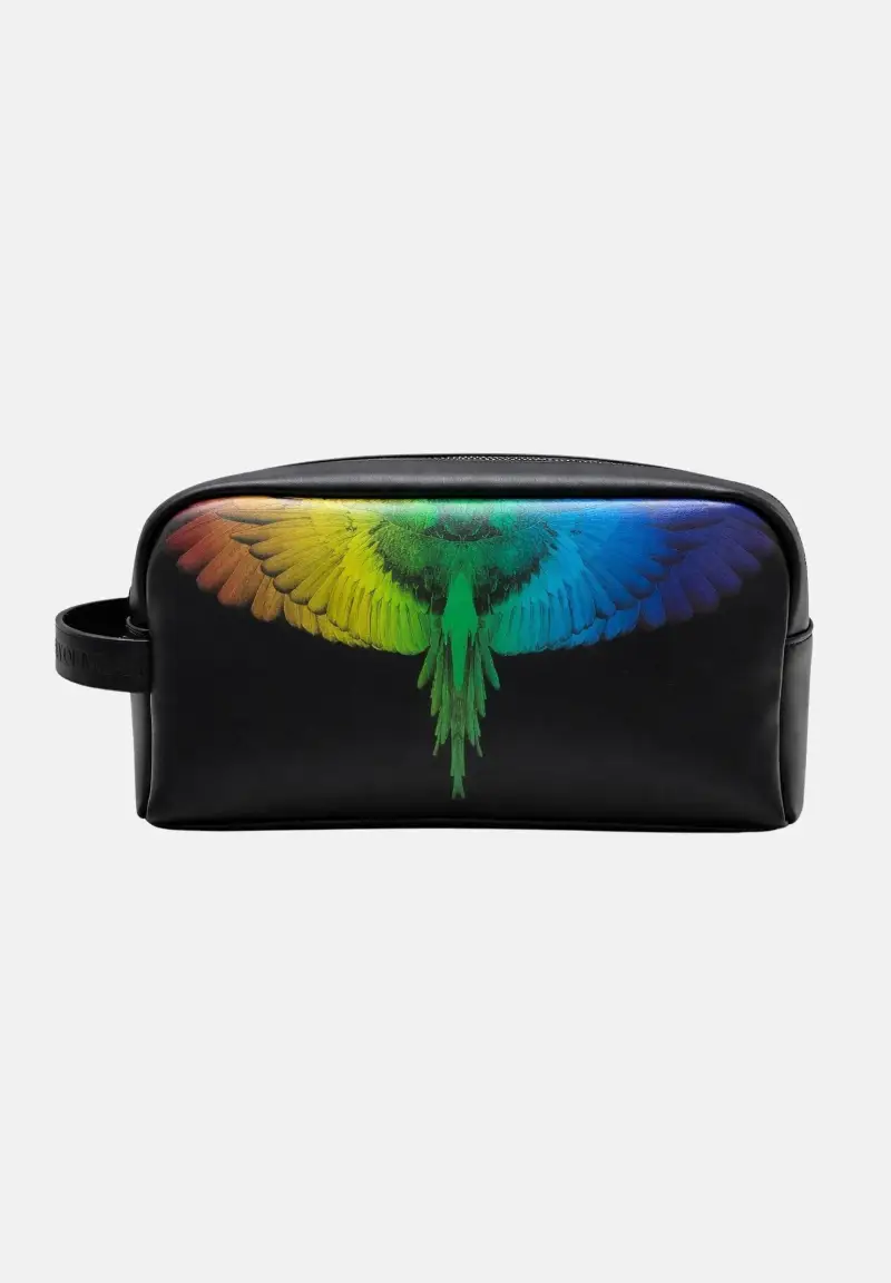 Pochette nera da uomo con stampa ali multicolor