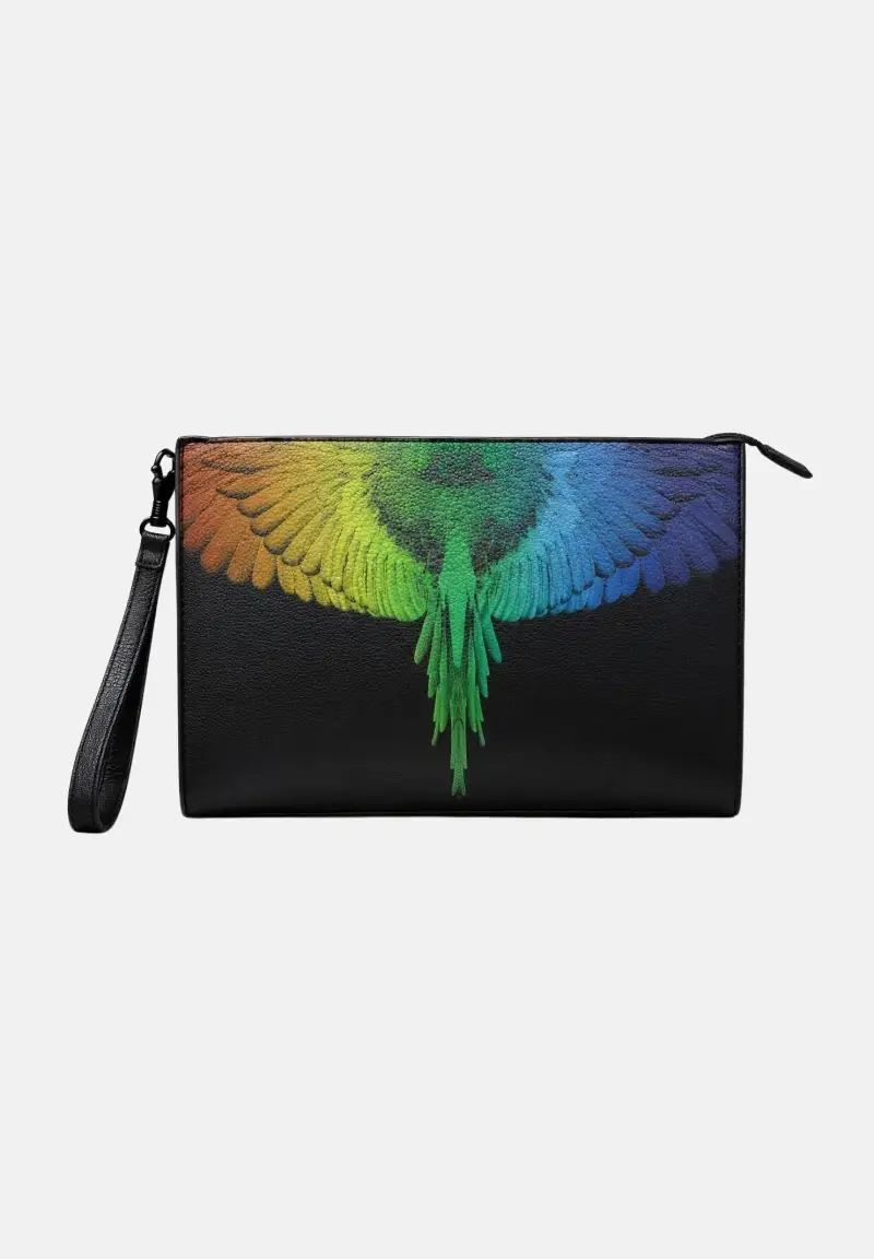 Pochette nera per uomo e donna con stampa ali