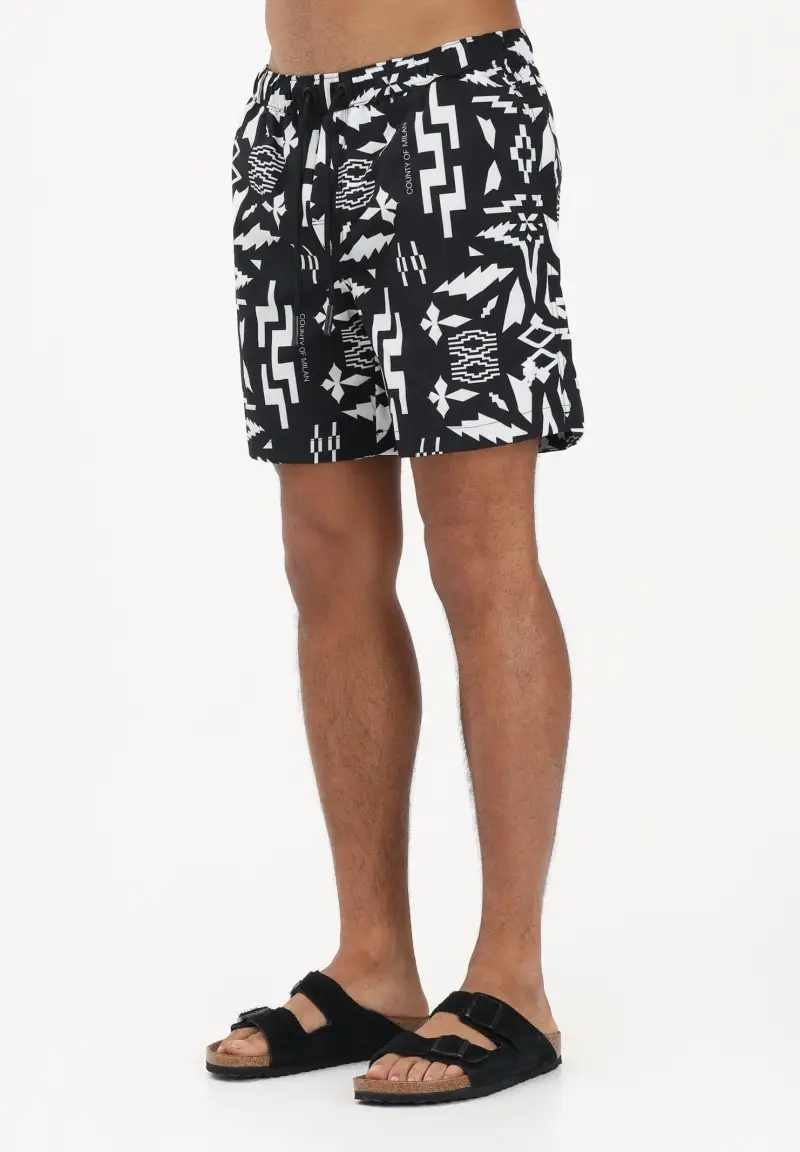 Shorts mare nero da uomo con fantasia