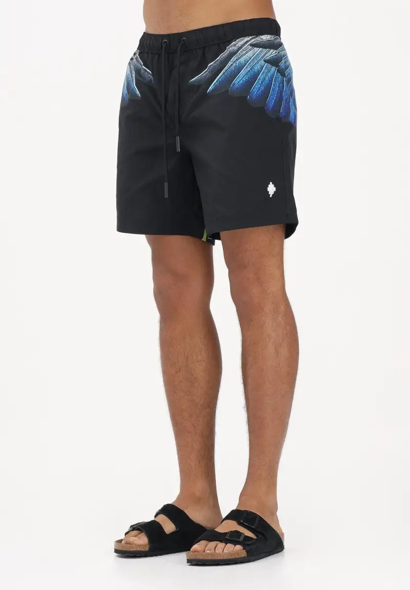 Shorts mare nero da uomo con stampa ali
