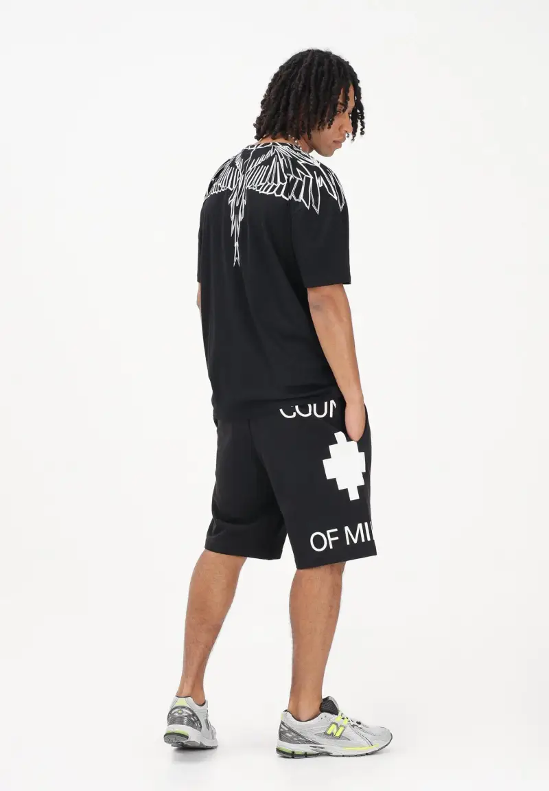 Shorts sportivo nero da uomo con stampa laterale miniatura 2