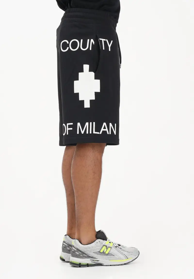 Shorts sportivo nero da uomo con stampa laterale miniatura 3