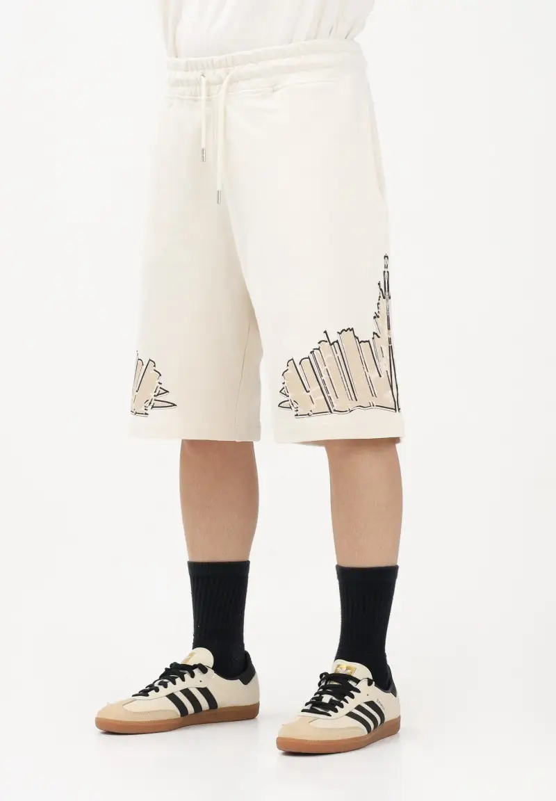 Shorts sportivo panna da uomo con stampa