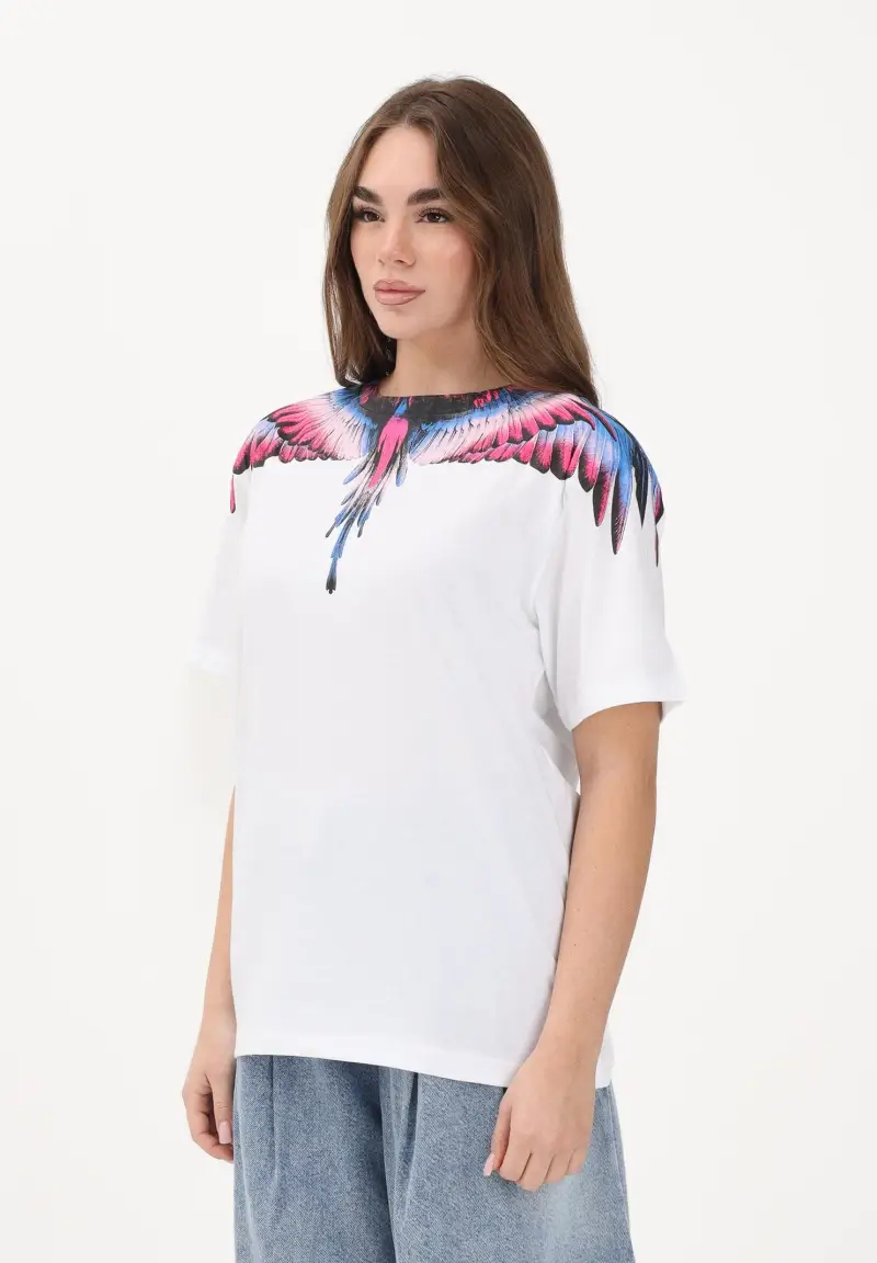 T-shirt a manica corta bianca da donna con stampa ali