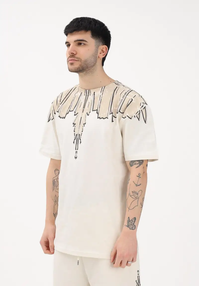 T-shirt a manica corta panna da uomo con stampa