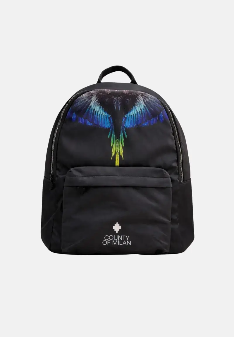 Zaino nero per uomo e donna con stampa ali e logo