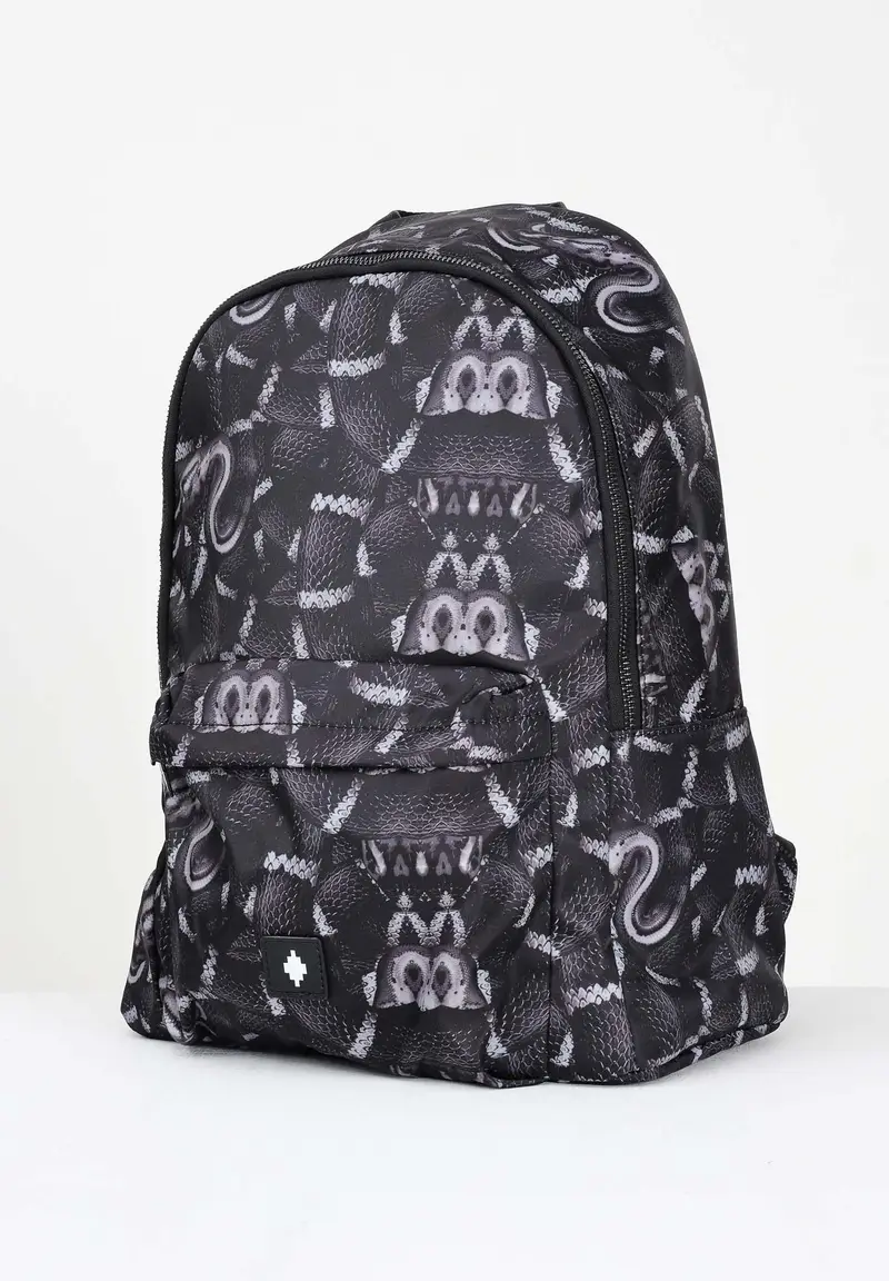 Zaino nero per uomo e donna con stampa all-over effetto pitone miniatura 2