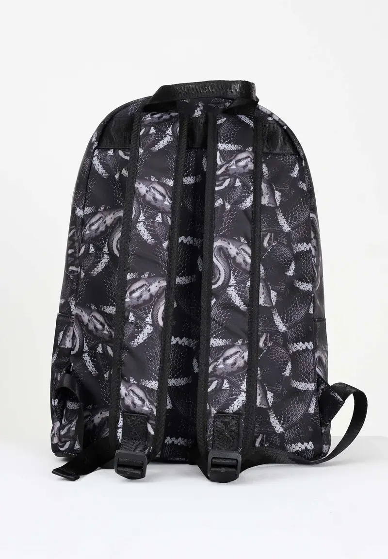 Zaino nero per uomo e donna con stampa all-over effetto pitone miniatura 3