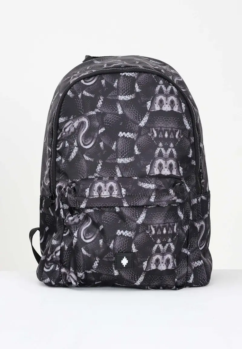 Zaino nero per uomo e donna con stampa all-over effetto pitone