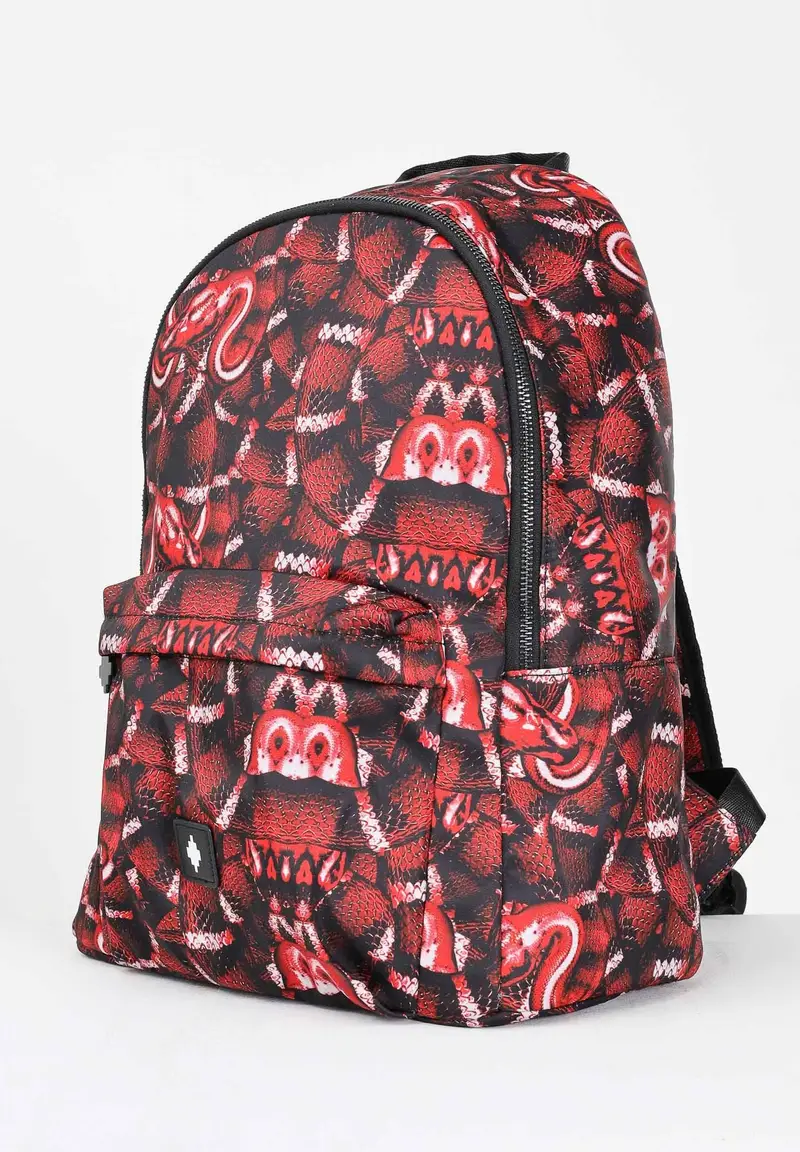 Zaino rosso per uomo e donna in tessuto tecnico con stampa all-over miniatura 2