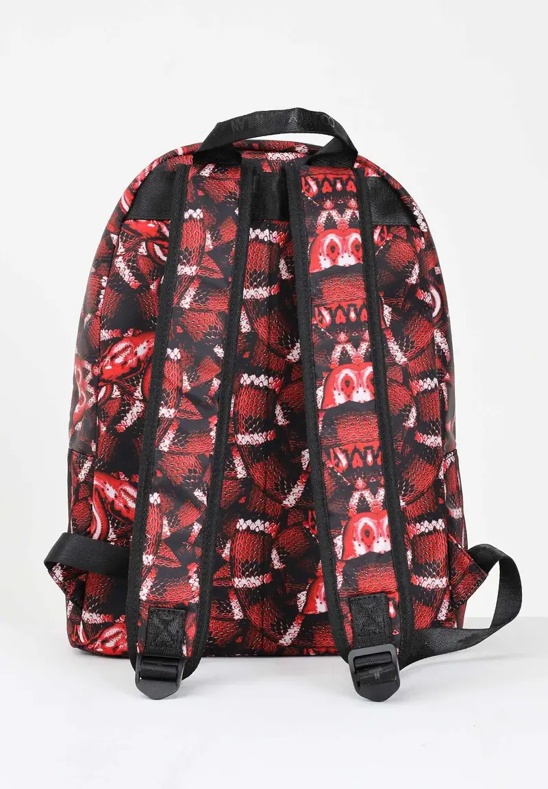 Zaino rosso per uomo e donna in tessuto tecnico con stampa all-over miniatura 3