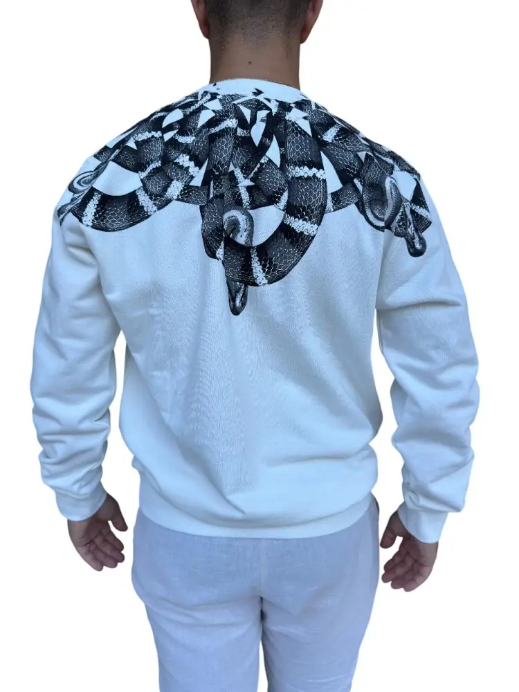 felpa bianca uomo in cotone girocollo maxi logo snake a contrasto miniatura 2