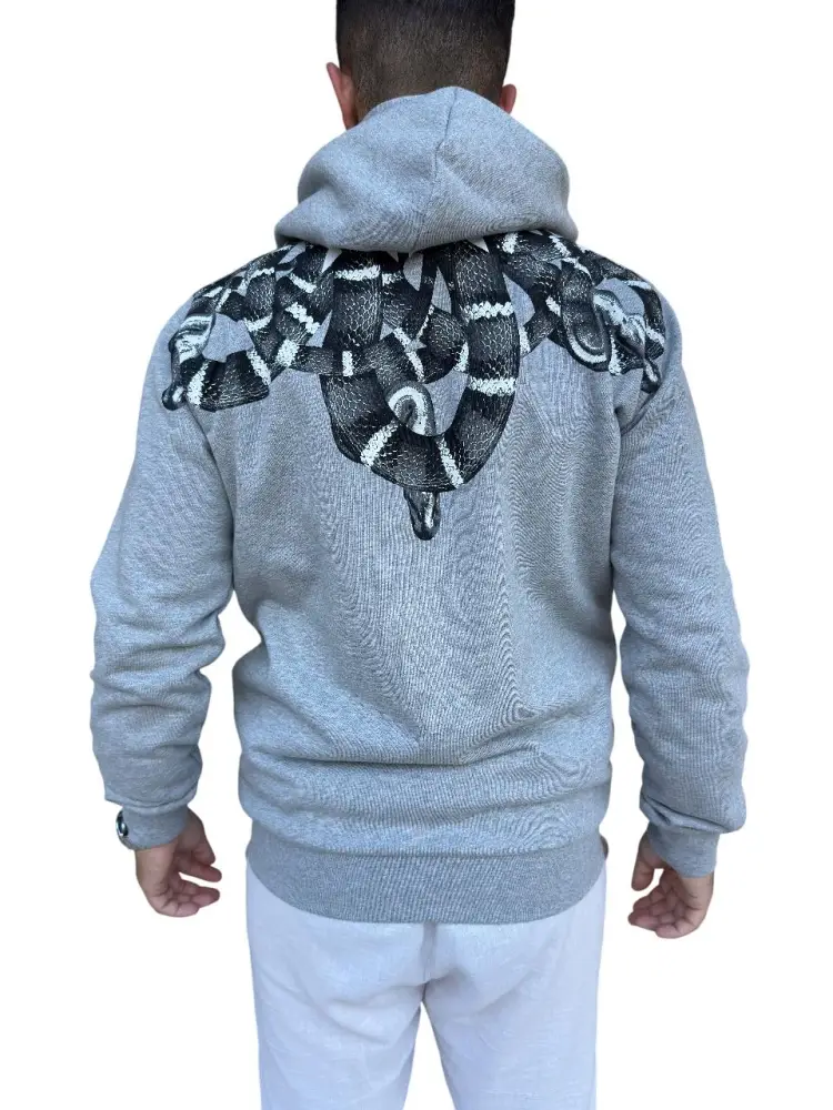 felpa grigia uomo chiusura zip con cappuccio in cotone maxi logo snake a contrasto miniatura 2