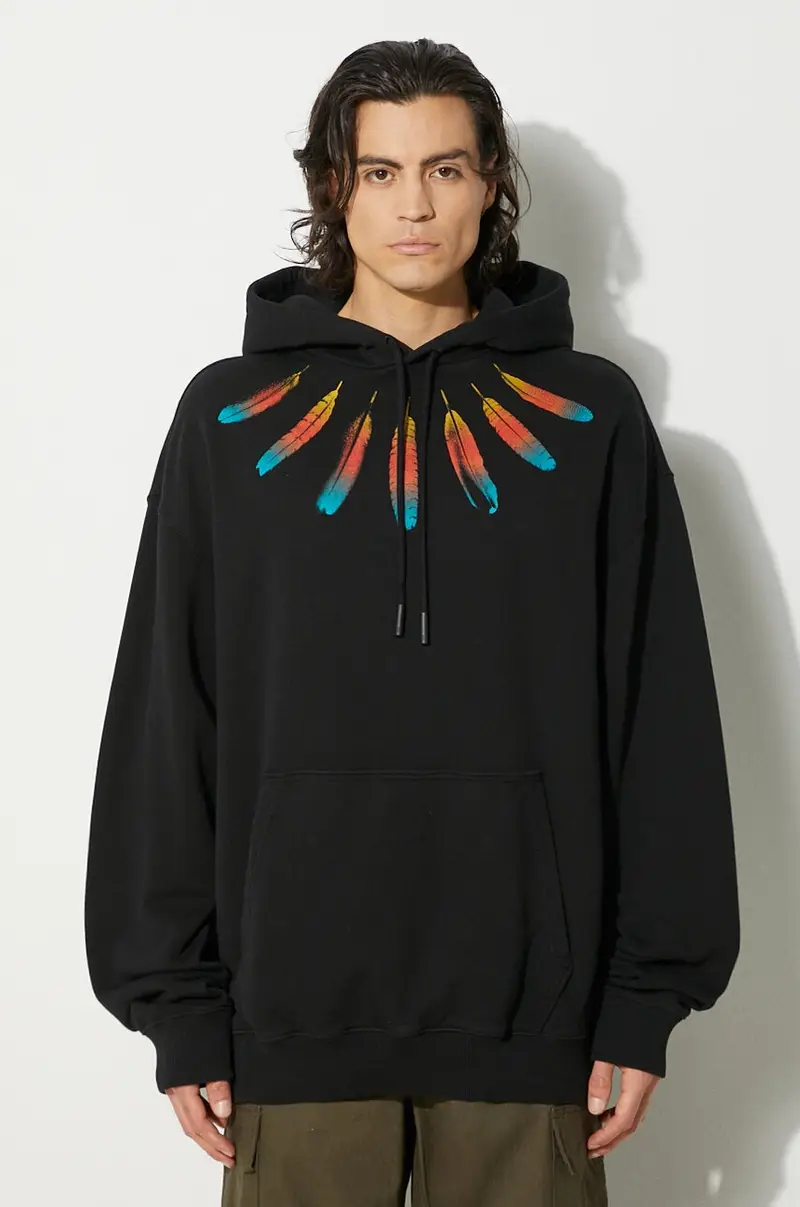 felpa in cotone Collar Feathers Comfy Hoodie uomo colore nero con cappuccio CMBB106F24FLE0031084