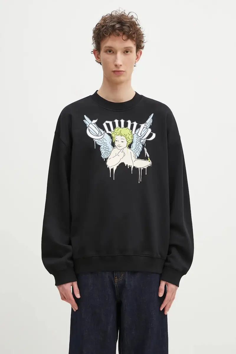 felpa in cotone County Angel Boxy Crewneck Black Multico uomo colore nero CMBA09CS25FLE0011084