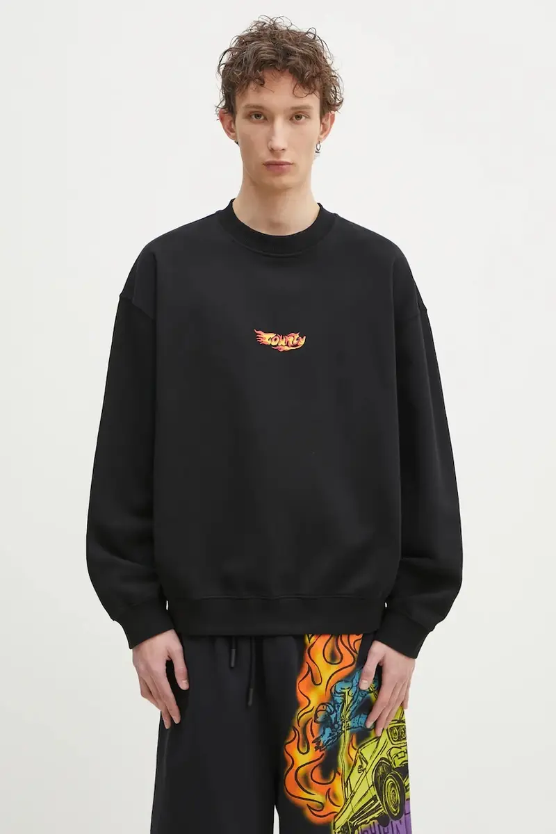 felpa in cotone County Flame Boxy Crewneck Black Red uomo colore nero CMBA09CS25FLE0051025