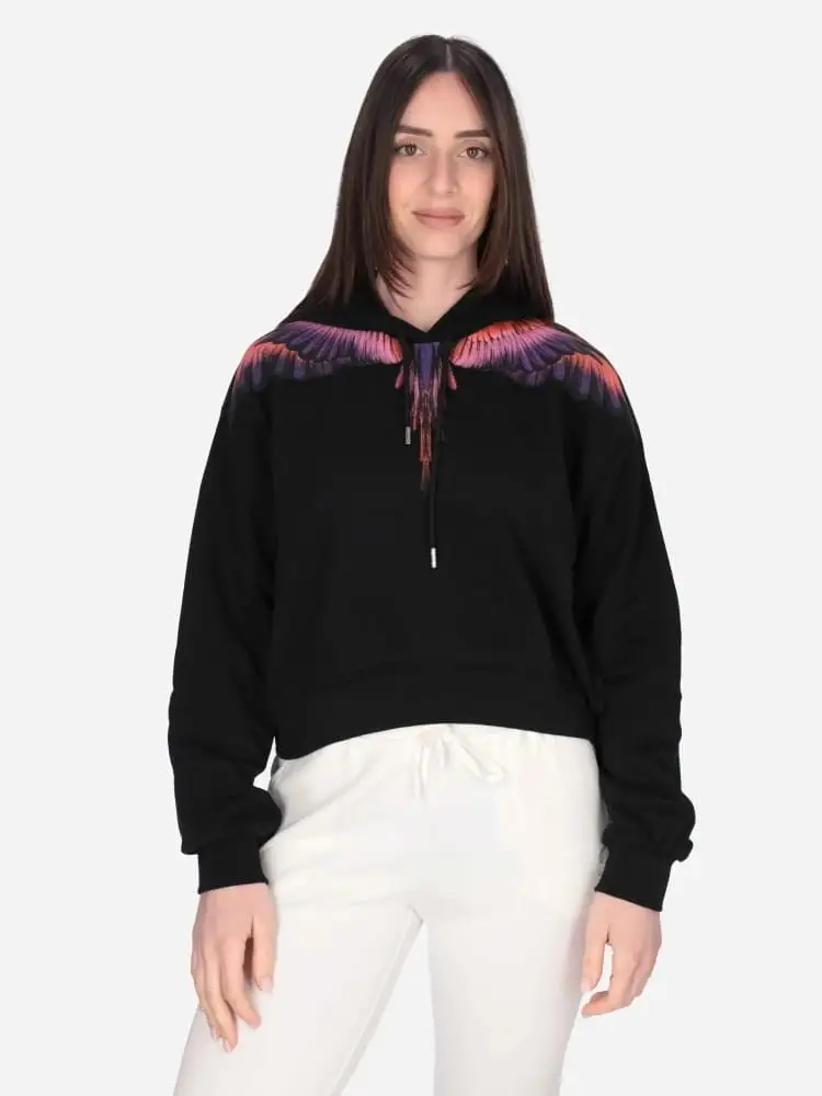 felpa nera donna maxi logo rosa