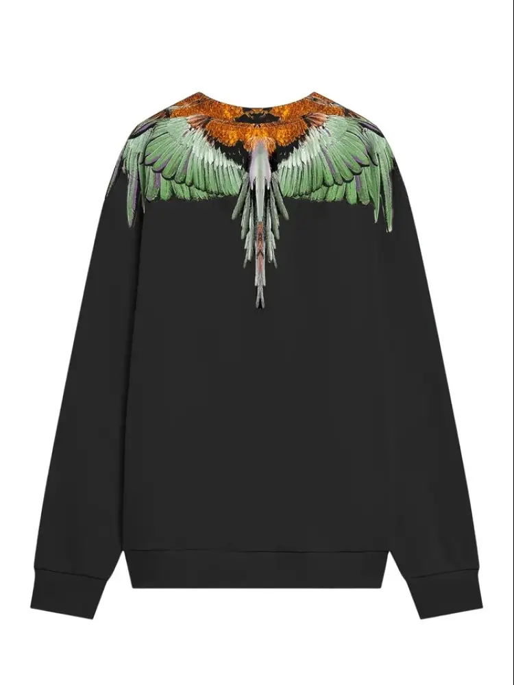 felpa nera uomo in cotone girocollo maxi logo verde miniatura 2