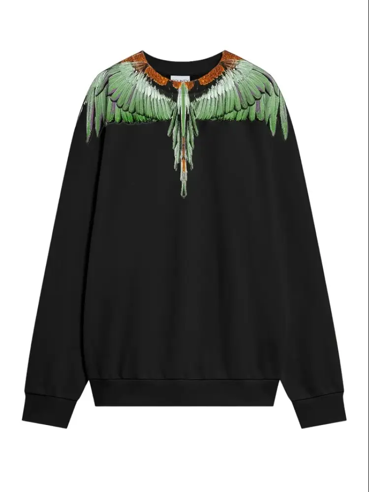 felpa nera uomo in cotone girocollo maxi logo verde