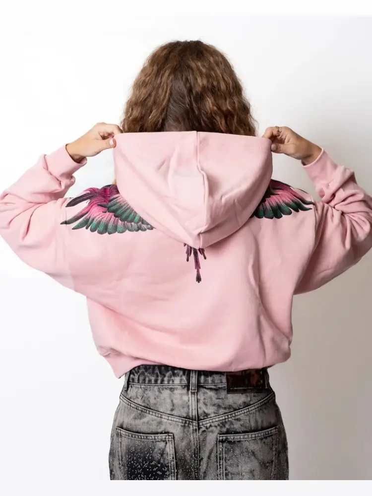 felpa rosa donna in cotone con cappuccio logo a contrasto miniatura 2