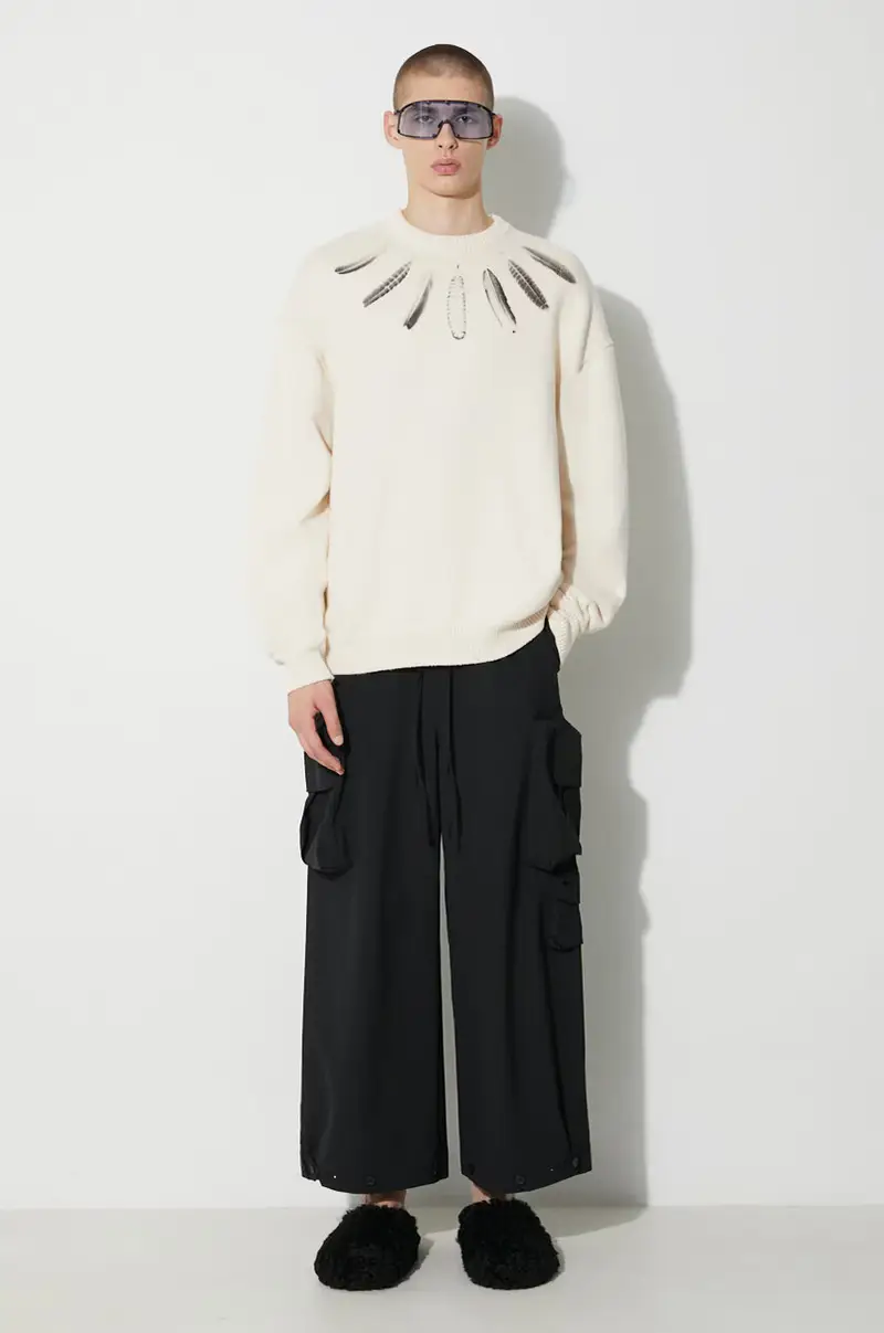 maglione in cotone Aop Wind Feather Beige miniatura 2