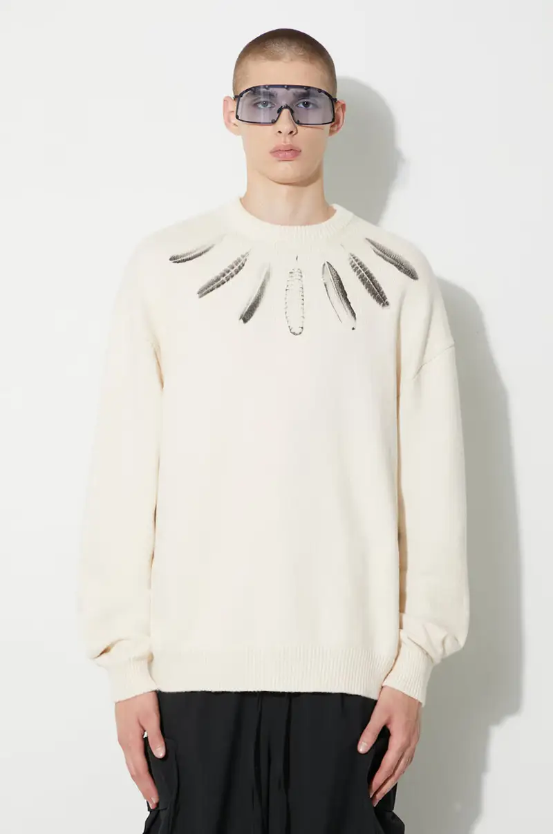 maglione in cotone Aop Wind Feather Beige