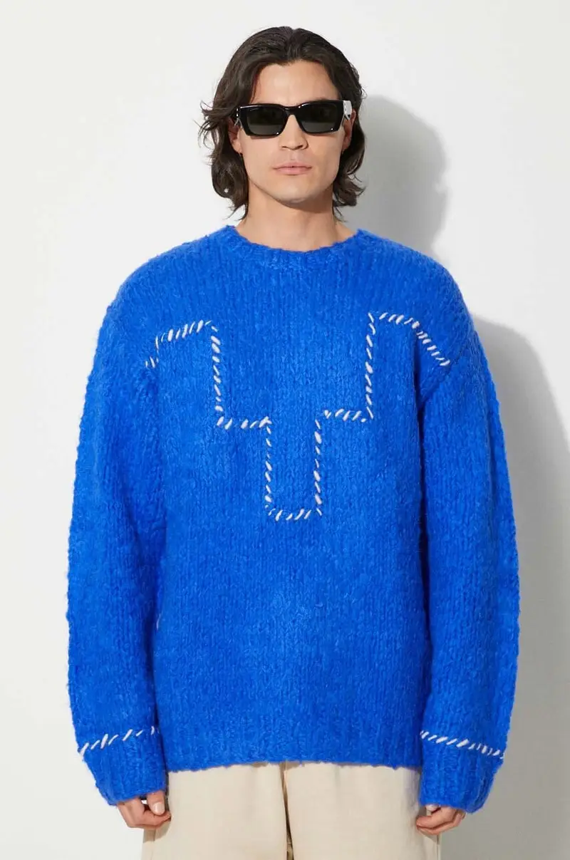 maglione in misto lana Cross Block Knit Comfort Crew uomo colore blu navy CMHE035F24KNI0054501