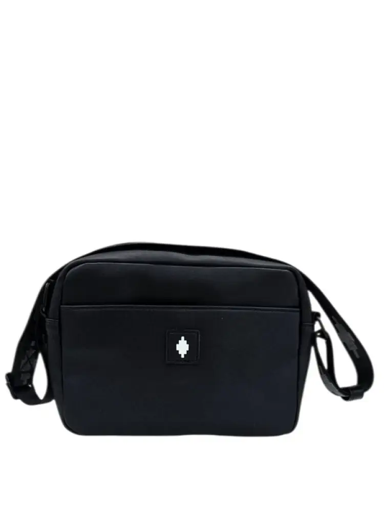 tracolla nera uomo in ecopelle logo fucsia a contrasto miniatura 2