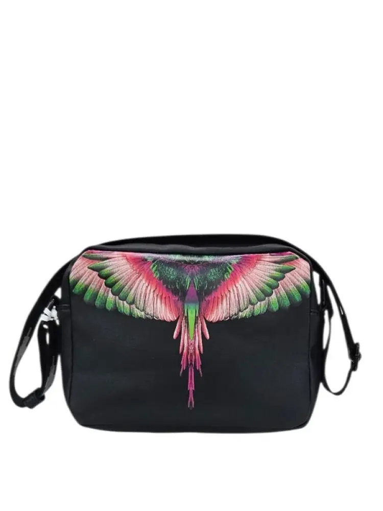 tracolla nera uomo in ecopelle logo fucsia a contrasto