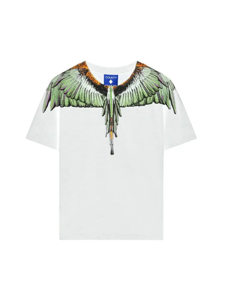 tshirt bianca bambino in cotone logo a contrasto verde