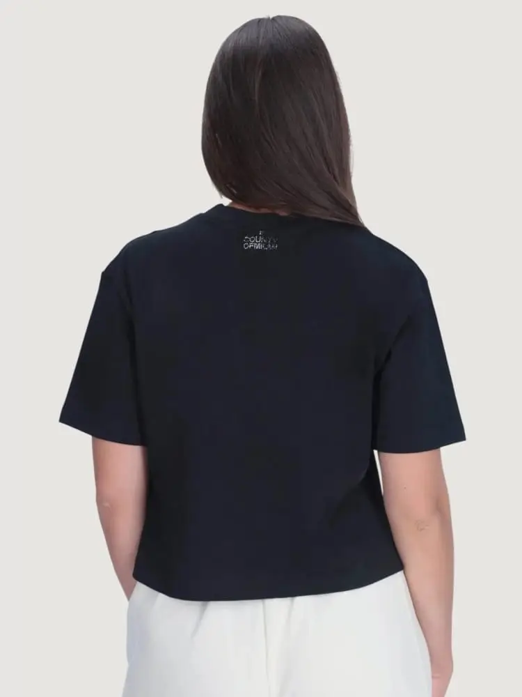 tshirt nera donna logo con strass miniatura 2