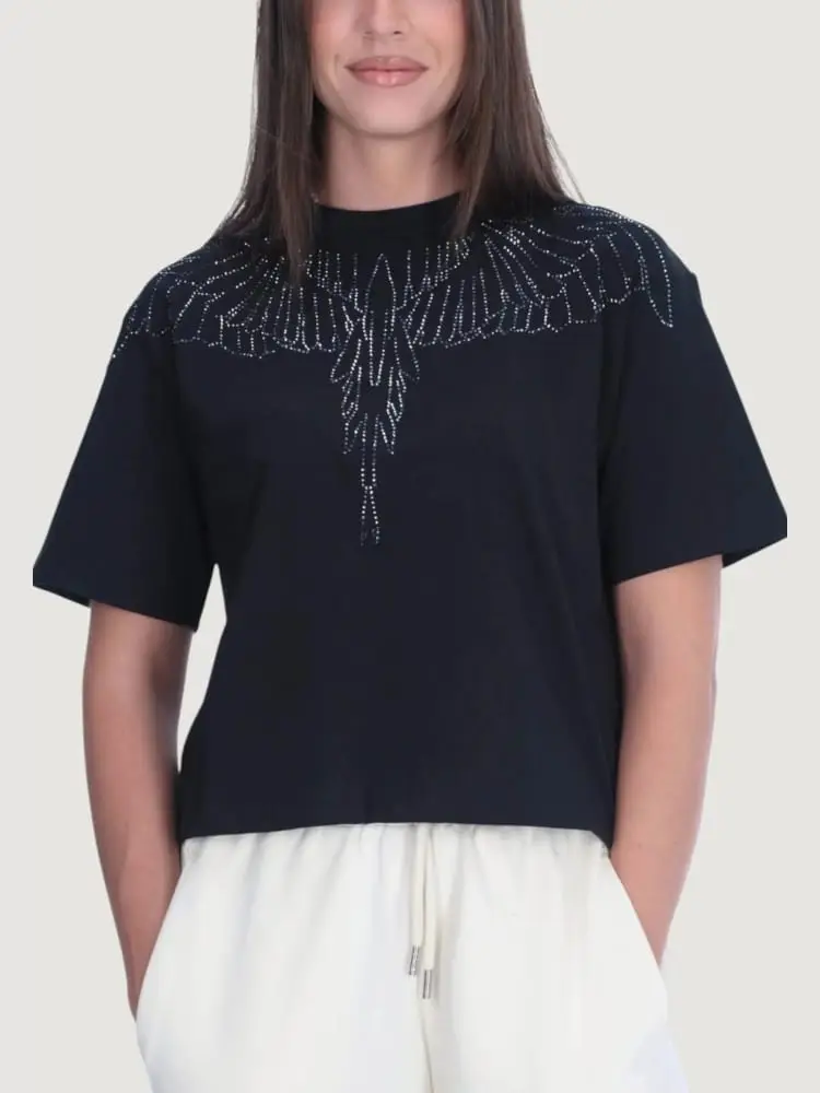 tshirt nera donna logo con strass
