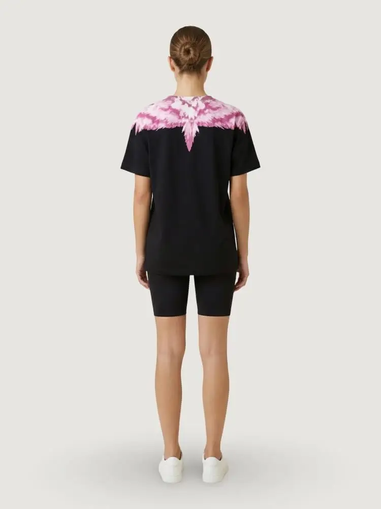 tshirt nera donna maxi logo fucsia miniatura 2