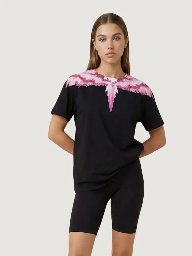 tshirt nera donna maxi logo fucsia