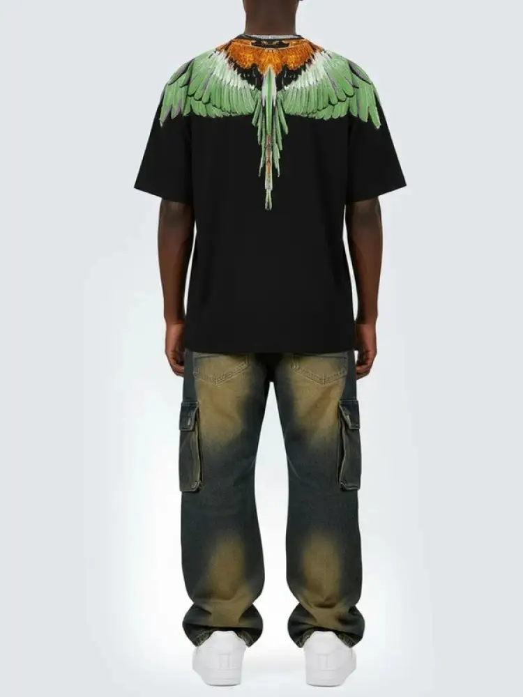 tshirt nera uomo in cotone maxi logo miniatura 2