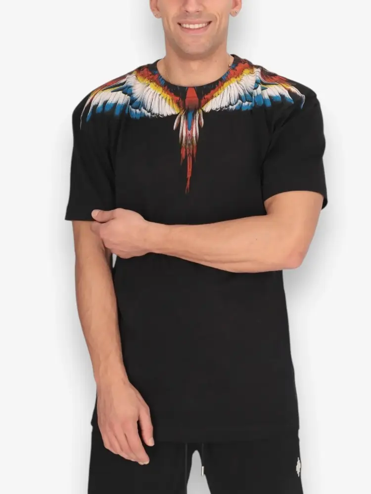 tshirt nera uomo in cotone maxi logo