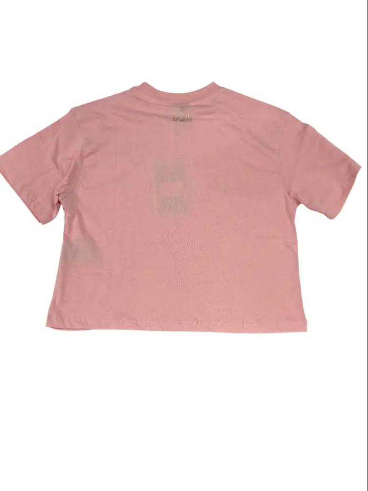 tshirt rosa donna in cotone logo con strass sul davanti miniatura 2
