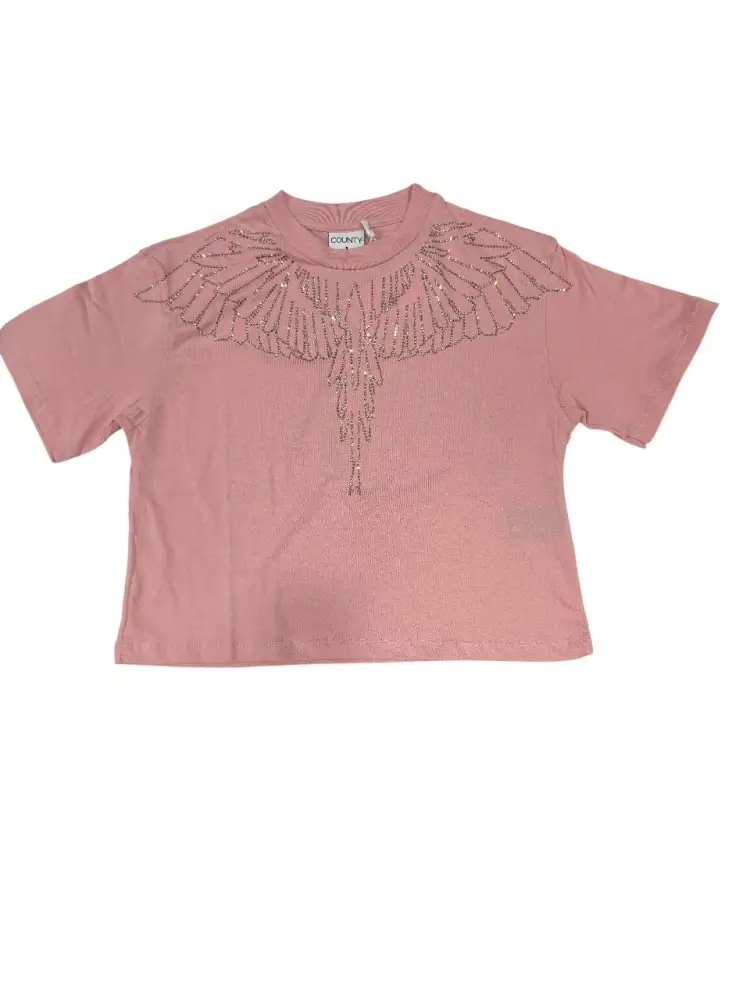 tshirt rosa donna in cotone logo con strass sul davanti