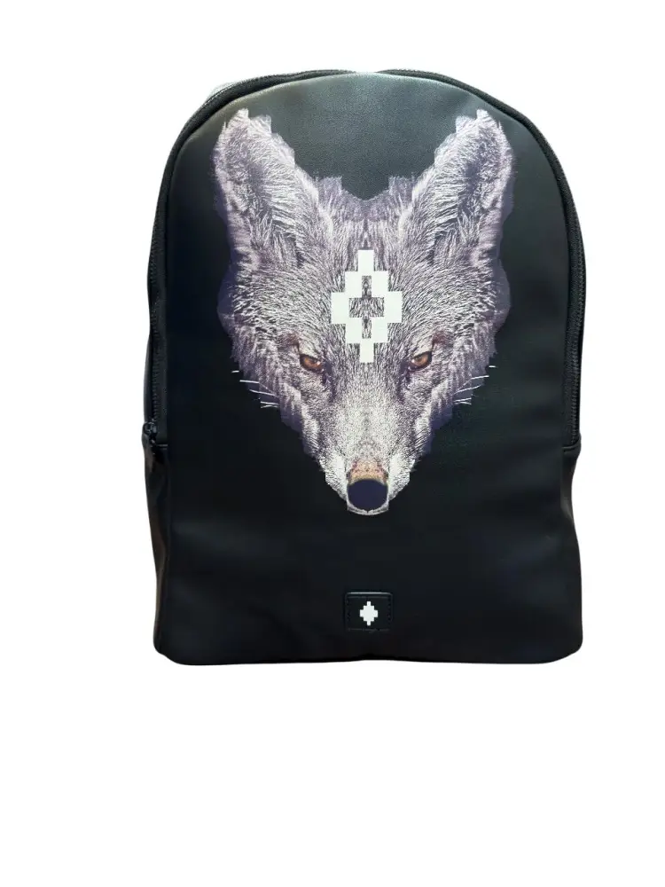 zaino nero uomo in ecopelle maxi logo lupo sul davanti