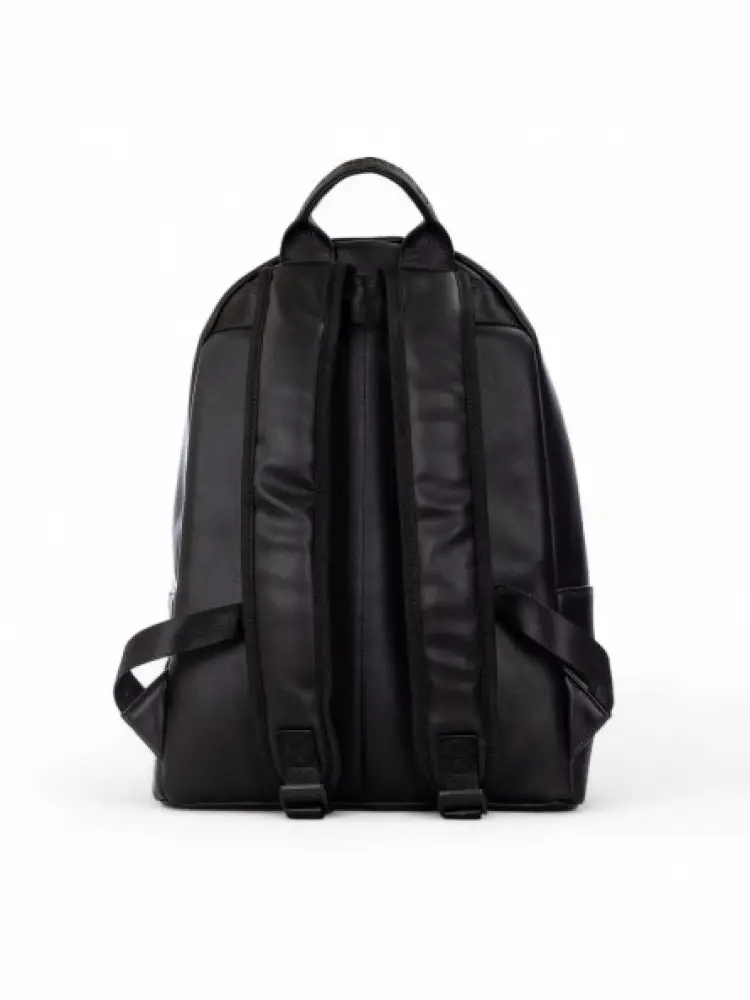 zaino nero uomo in pelle logo a contrasto miniatura 2