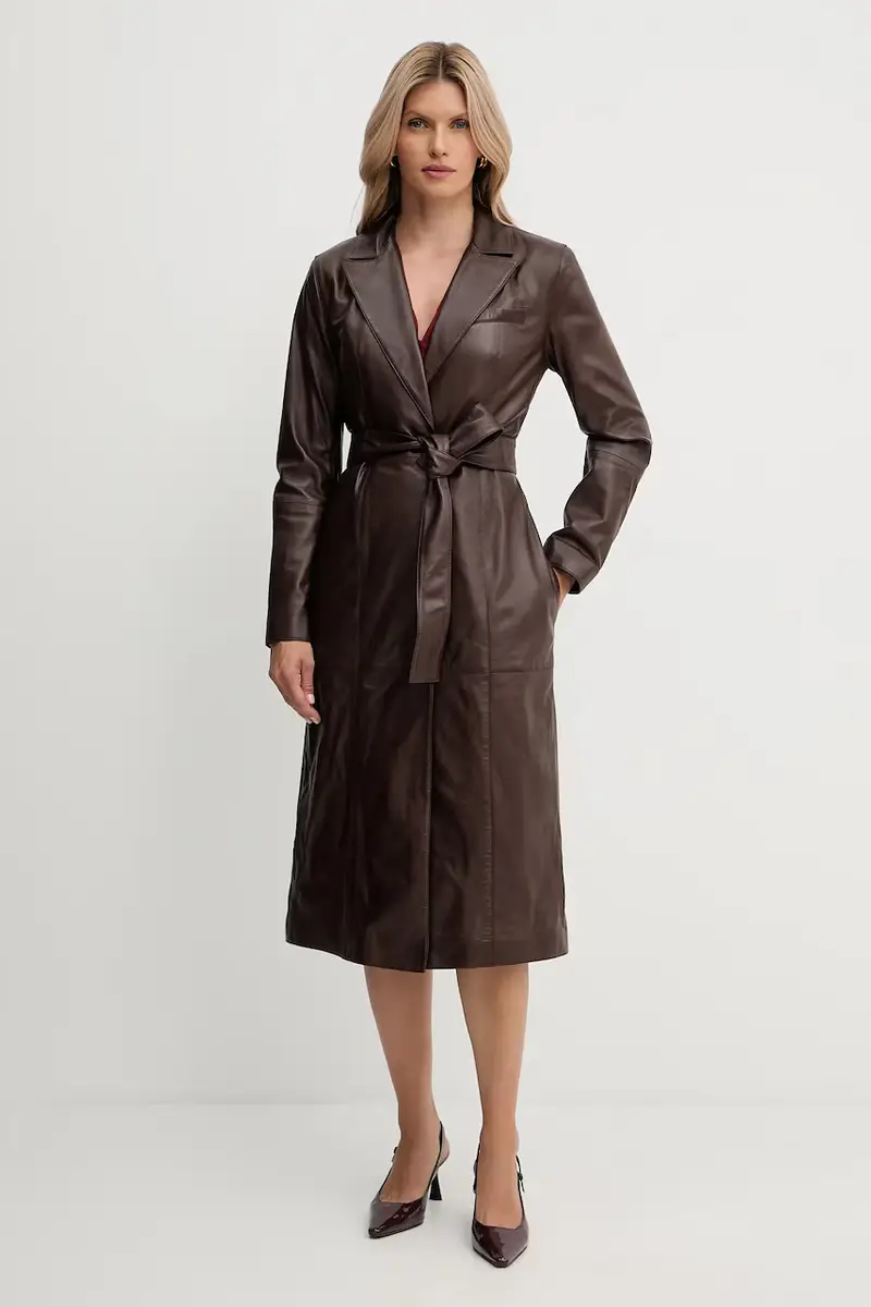 cappotto in pelle LANA colore marrone 5YGL08 7345A miniatura 2