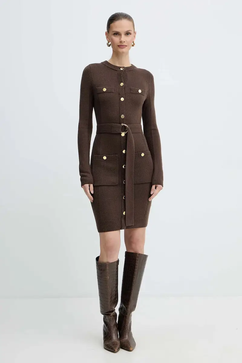 vestito con cashmere AFRAH colore marrone 5BGK43 5893Z miniatura 2