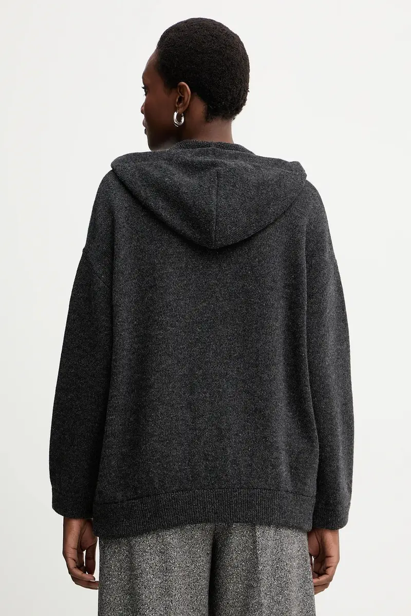 felpa di lana donna colore grigio con cappuccio 2523906015200 miniatura 3