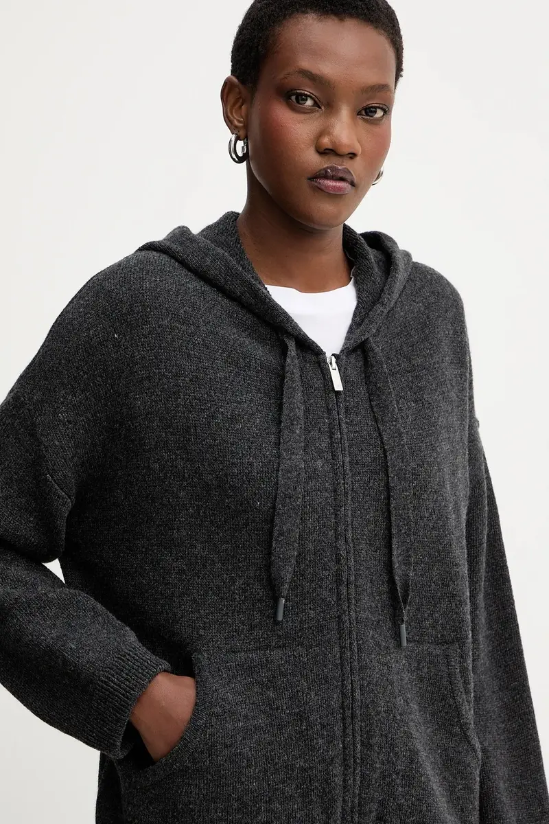 felpa di lana donna colore grigio con cappuccio 2523906015200 miniatura 4