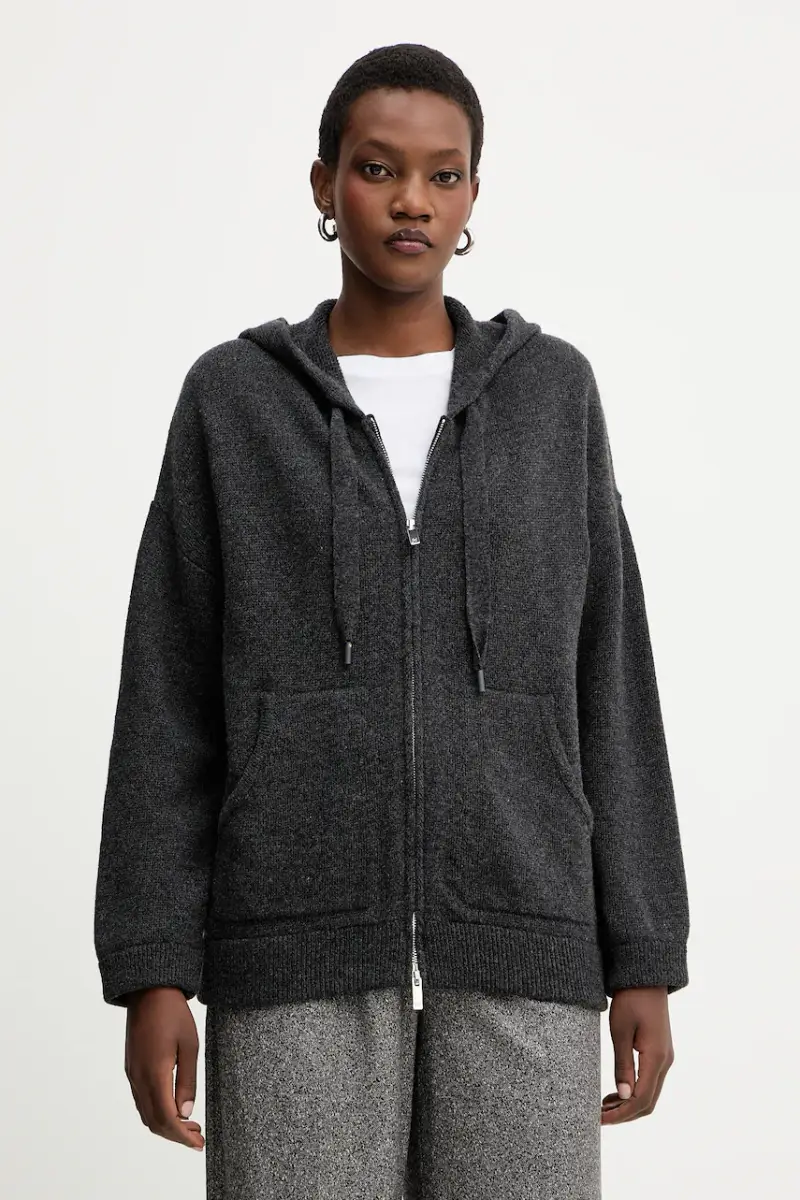 felpa di lana donna colore grigio con cappuccio 2523906015200